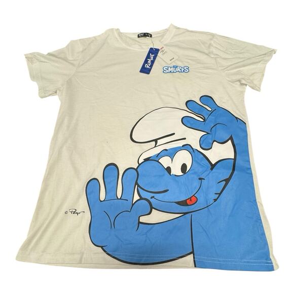 ROMWE Other - NWT SMURFS X Romwe L White Short Sleeve Peyo T-Shirt Casual Retro Cartoon 80's